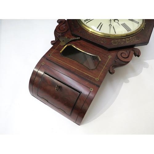 8015 - A mid 19th Century octagonal mahogany cased drop-dial wall clock by Thomas Iorns of Alcester, with f... 