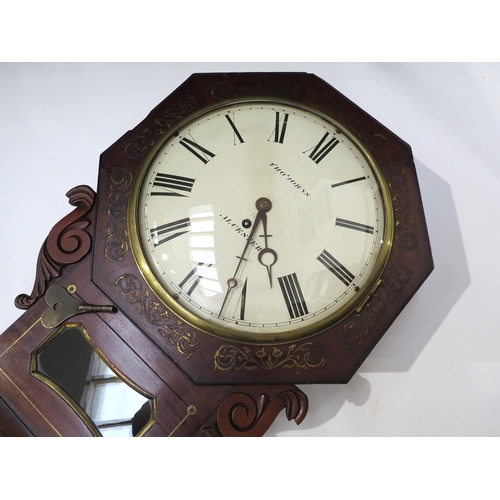 8015 - A mid 19th Century octagonal mahogany cased drop-dial wall clock by Thomas Iorns of Alcester, with f... 