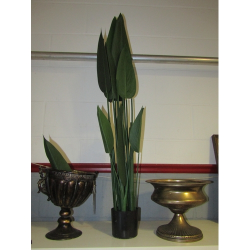 1256 - A modern French style metal twin handled urn and a similar planter etc (3)