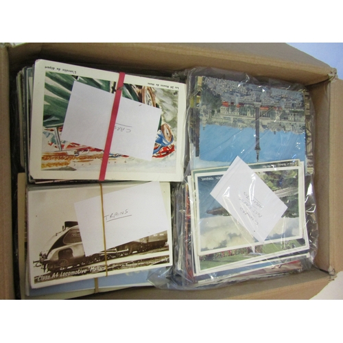 1268 - A box containing assorted postcards including boats, cars trains etc.