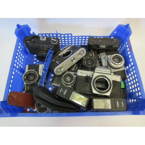 1273 - Two boxes of vintage film and cine cameras and accessories including Patrika, Kenica etc