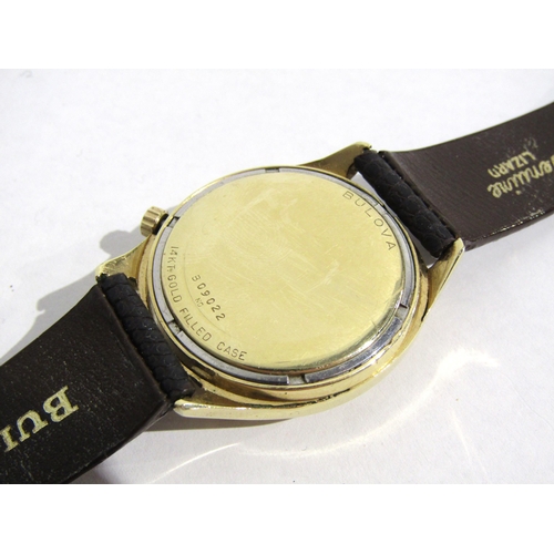 8160 - A Bulova Accutron 14k gold filled gentleman's wristwatch, champagne dial with applied baton markers,... 