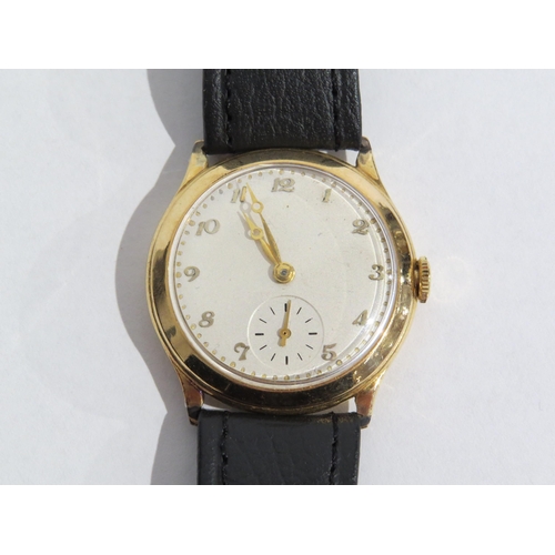 8161 - A Buren 18ct gold cased wristwatch on leather strap, the Arabic numeral dial with moon style hands a... 