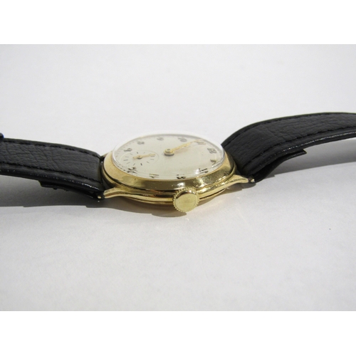 8161 - A Buren 18ct gold cased wristwatch on leather strap, the Arabic numeral dial with moon style hands a... 