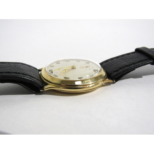 8161 - A Buren 18ct gold cased wristwatch on leather strap, the Arabic numeral dial with moon style hands a... 