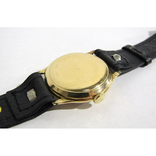 8161 - A Buren 18ct gold cased wristwatch on leather strap, the Arabic numeral dial with moon style hands a... 