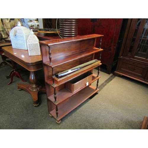 1026 - A Victorian mahogany five tier shelf, spindle supports, 97cm tall x 91cm wide x 19cm deep