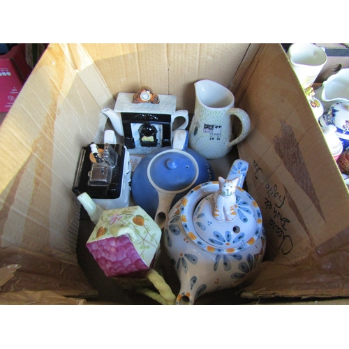 1206 - Two boxes of mixed ceramics including honey, jam and marmalade pots. Vase and gravy boat, novelty te... 