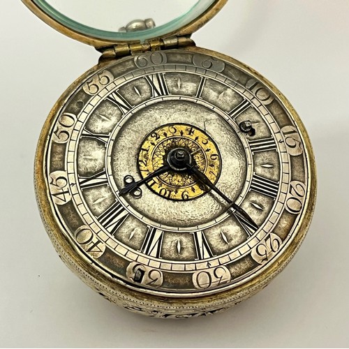 5269 - DANIEL GOM OF LYON: A mid 17th Century exceptionally large pair cased striking alarm coach watch, th... 