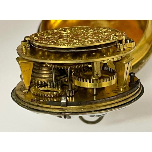 5219 - ANDRE HORY A PARIS: An early 18th Century French oignon pocket watch, double hinged gilt metal case.... 