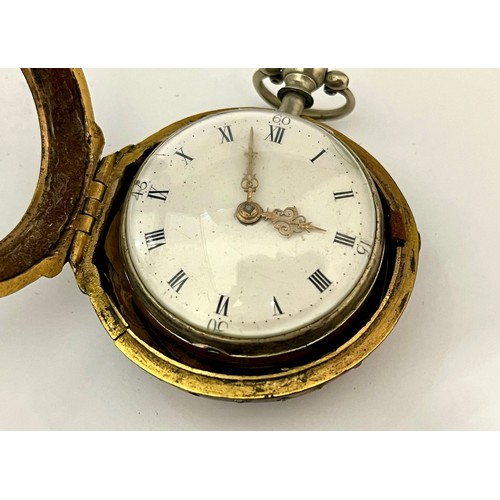 5226 - WILLIAM TOLEMAN OF CAERNARVON: An 18th Century tortoiseshell and Piqué work pair cased pocket watch,... 