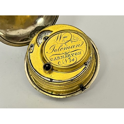 5226 - WILLIAM TOLEMAN OF CAERNARVON: An 18th Century tortoiseshell and Piqué work pair cased pocket watch,... 