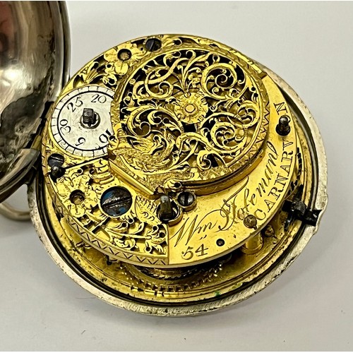 5226 - WILLIAM TOLEMAN OF CAERNARVON: An 18th Century tortoiseshell and Piqué work pair cased pocket watch,... 