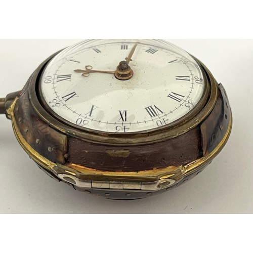 5232 - MATTHEW READ OF AYLSHAM: An 18th Century Piqué work pair cased pocket watch with pictorial sporting ... 