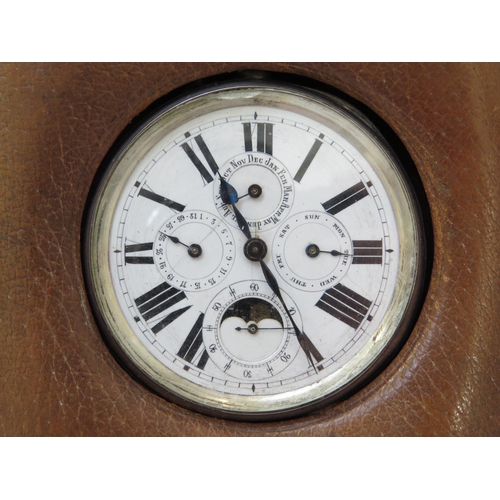 8124 - A silver cased goliath pocket watch with full calendar and moonphase subsidiary dials, includes a di... 