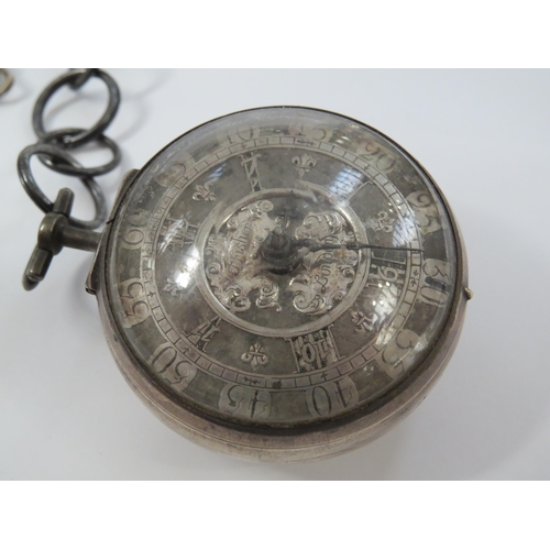 8122 - An early 18th Century silver and tortoise shell pair cased pocket watch, the outer tortoise shell ca... 