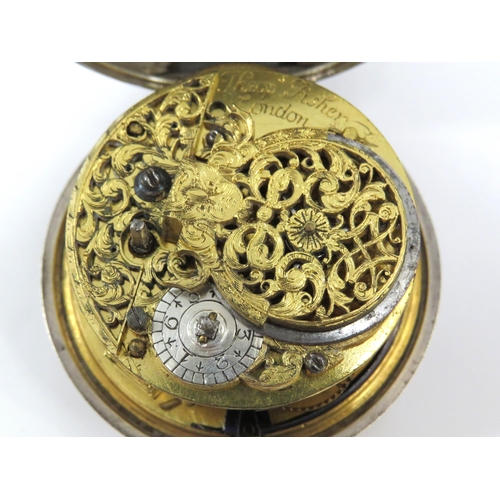 8122 - An early 18th Century silver and tortoise shell pair cased pocket watch, the outer tortoise shell ca... 