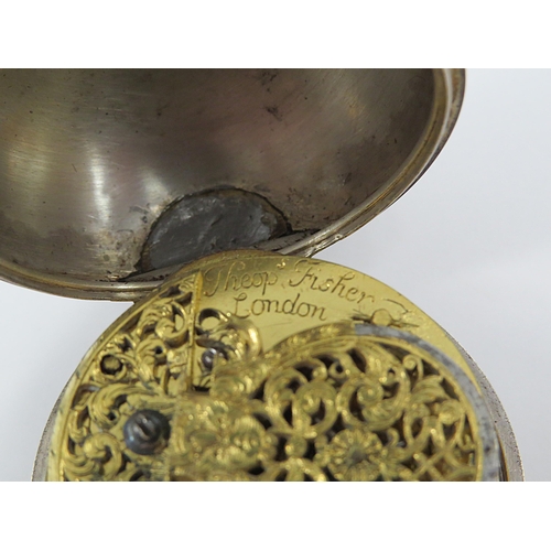 8122 - An early 18th Century silver and tortoise shell pair cased pocket watch, the outer tortoise shell ca... 