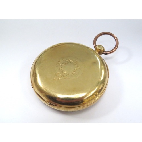 8137 - An 18ct gold cased open face pocket watch by J.W. Benson of London, in associated box, the white ena... 