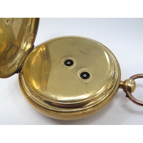 8137 - An 18ct gold cased open face pocket watch by J.W. Benson of London, in associated box, the white ena... 