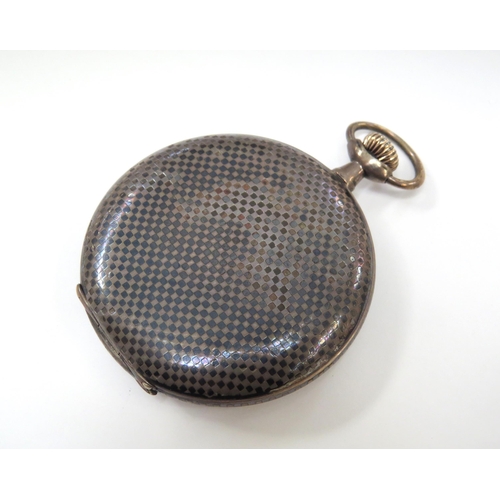 8123 - LONGINES: An early 20th Century full hunter pocket watch, case with geometric design, military prese... 