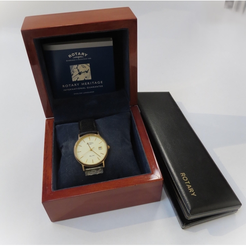 8139 - ROTARY: Two Rotary gentleman's wristwatches, one a 9ct gold cased Rotary Elite, cream dial with bato... 