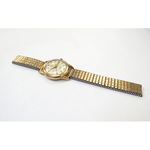 8181 - A gold plated Delano 21 Jewels Incabloc gentleman's wristwatch, on expanding strap (a/f), Arabic num... 