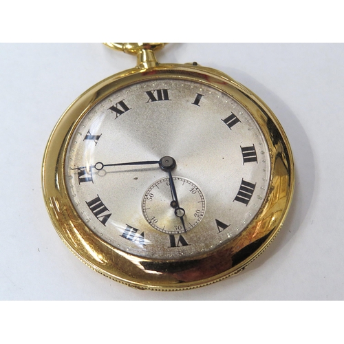 8133 - An 18ct gold cased Art Deco style open faced pocket watch, silvered Roman dial having a subsidiary d... 