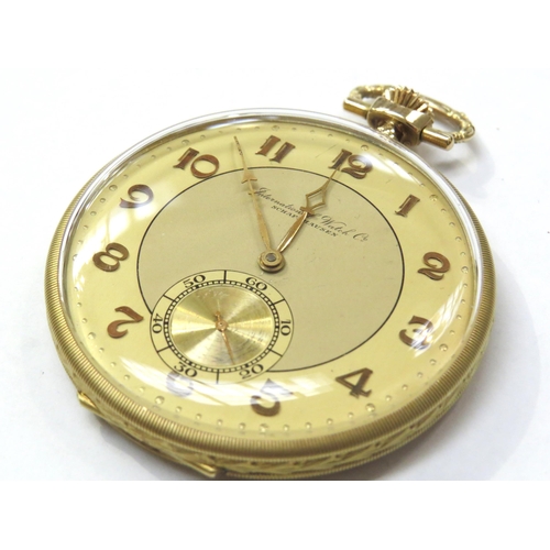 8134 - An early 20th Century IWC (International Watch Company) Schaffhausen 14ct gold cased open faced pock... 