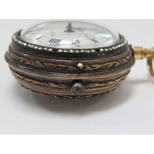 8125 - An early 18th Century continental gold pair cased repeating pocket watch, with enamelled Roman dial,... 