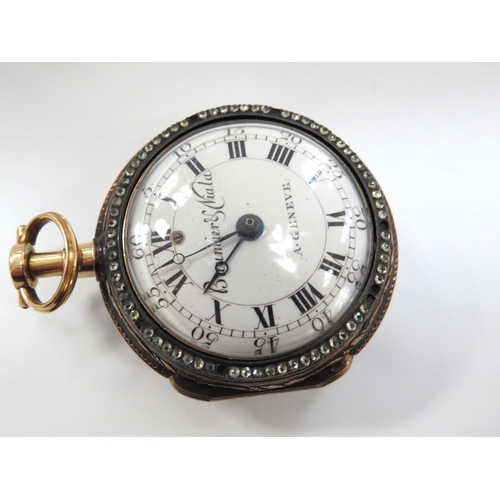 8125 - An early 18th Century continental gold pair cased repeating pocket watch, with enamelled Roman dial,... 