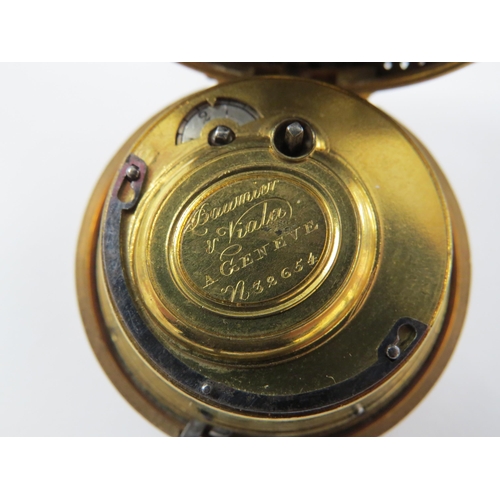 8125 - An early 18th Century continental gold pair cased repeating pocket watch, with enamelled Roman dial,... 