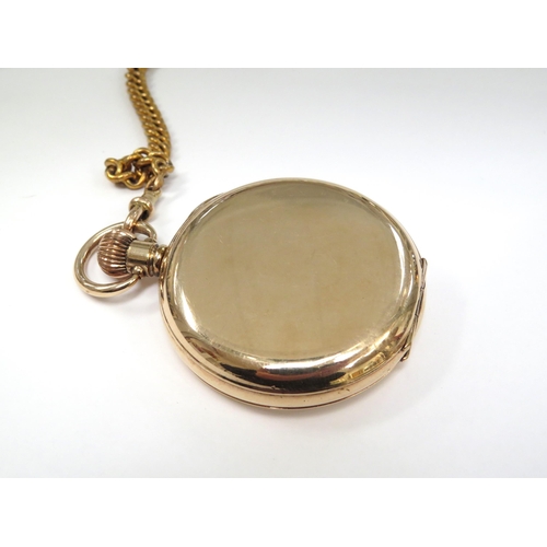 8128 - A gold plated half hunter pocket watch on chain with silver Albert, movement signed American Waltham... 