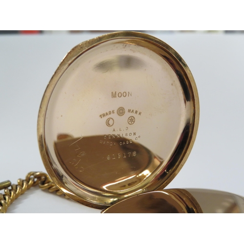 8128 - A gold plated half hunter pocket watch on chain with silver Albert, movement signed American Waltham... 