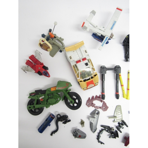 5012 - A collection of loose and playworn 1980s action figures, vehicles, accessories and spares including ... 