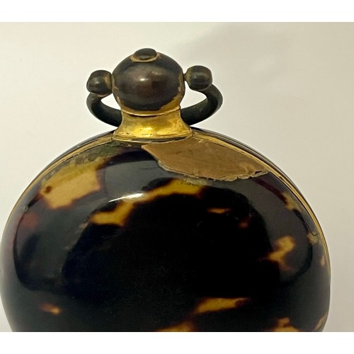 5237 - An 18th Century tortoiseshell cased pocket watch, enamelled Arabic dial (a/f) with yellow metal spad... 