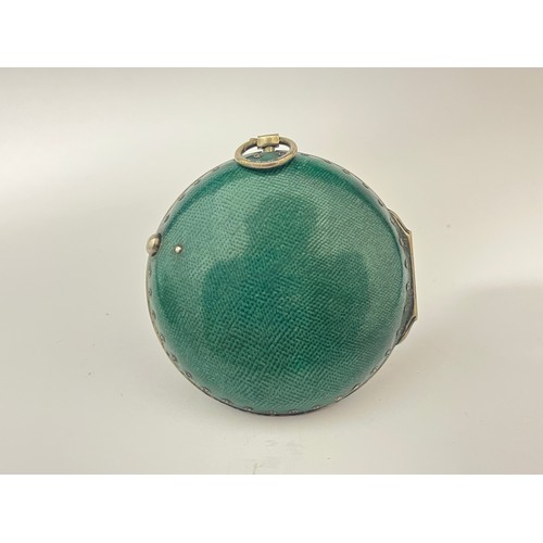 5233 - An 18th Century shagreen and Piqué work triple cased pocket watch, enamelled Roman dial with steel h... 