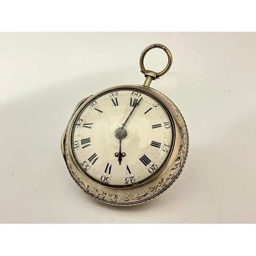 5233 - An 18th Century shagreen and Piqué work triple cased pocket watch, enamelled Roman dial with steel h... 