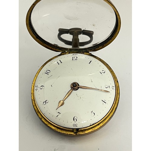 5239 - WILLIAM ROSE OF LONDON: An 18th Century Piqué work pair cased pocket watch with pictorial scene, rea... 