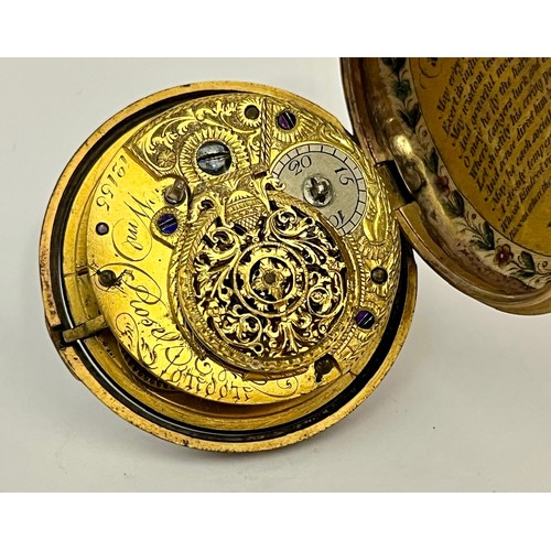 5239 - WILLIAM ROSE OF LONDON: An 18th Century Piqué work pair cased pocket watch with pictorial scene, rea... 