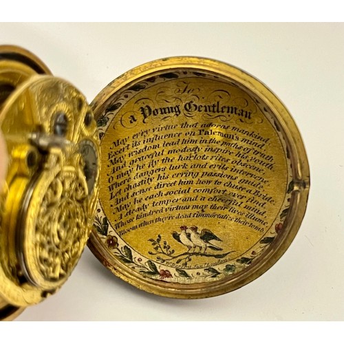 5239 - WILLIAM ROSE OF LONDON: An 18th Century Piqué work pair cased pocket watch with pictorial scene, rea... 