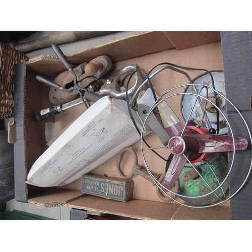 7116 - A box of miscellaneous including Burdizzo castrators, fan etc