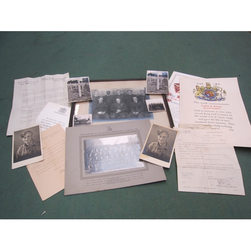 7287 - Ephemera relating to and including a letter sent after his death of Fusilier R.Bridges