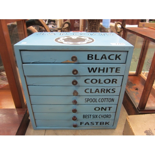 7292 - A blue bank of drawers with later painted lettering for Coats Cotton