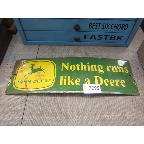 7295 - An enamel John Deere sign, modern, 30cm x 10cm