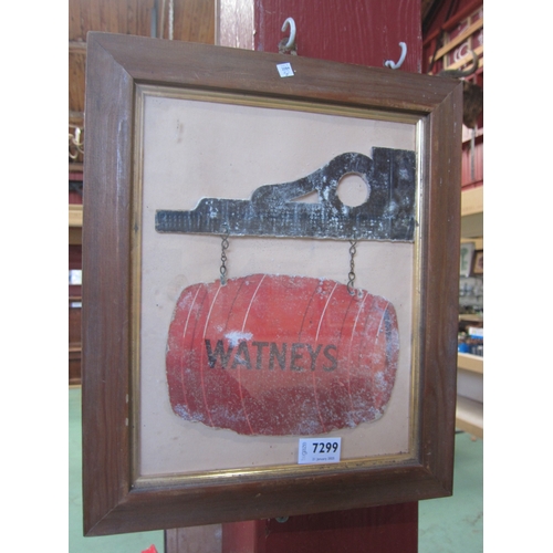 7299 - A framed and glazed Watneys Barrel sign