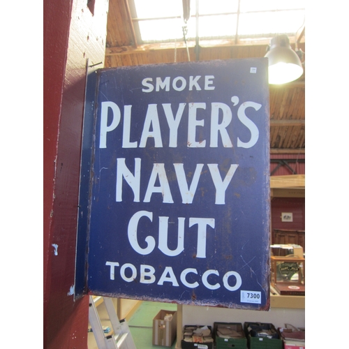 7300 - A reproduction double sided hanging sign Players Navy Cut Cigarettes, approx 38cm x 51cm