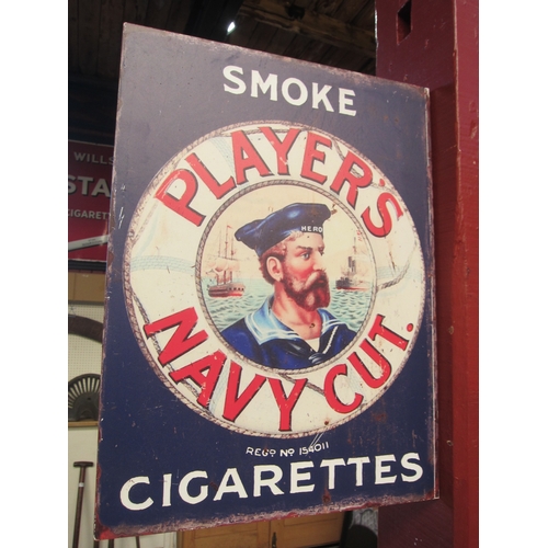 7300 - A reproduction double sided hanging sign Players Navy Cut Cigarettes, approx 38cm x 51cm