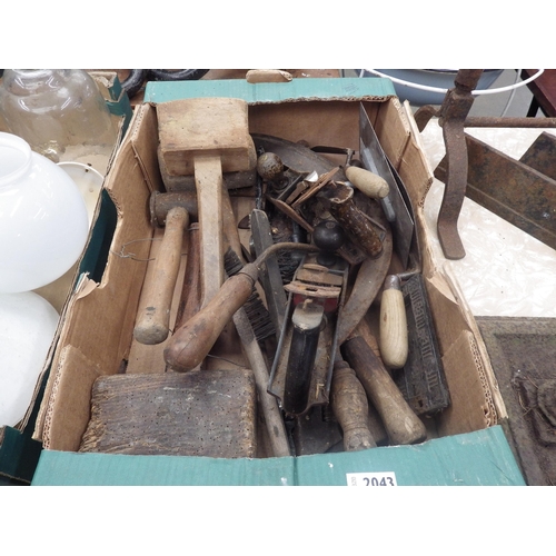 3325 - A box of bygone tools including planes