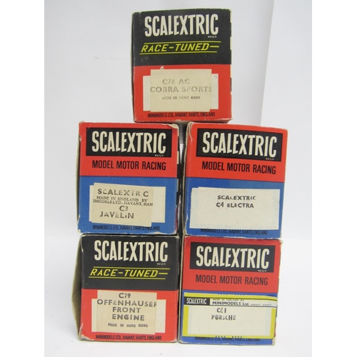 5071 - Five boxed Triang Scalextric slot racing cars to include C3 Javelin, C4 Electra, C79 Offenhauser Fro... 